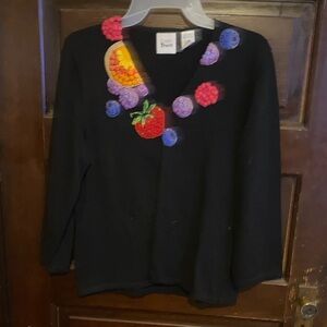 Trendy Black Cardigan with Colorful Embellishments